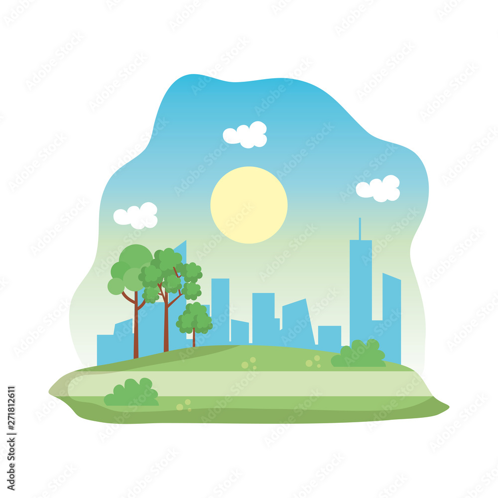 Sticker landscape park scene icon vector illustration