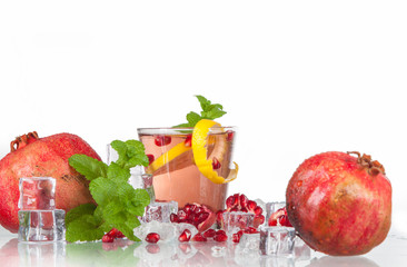 summer drink of pomegranate, lemon, mint with ice