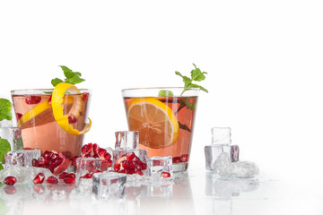 summer drink of pomegranate, lemon, mint with ice