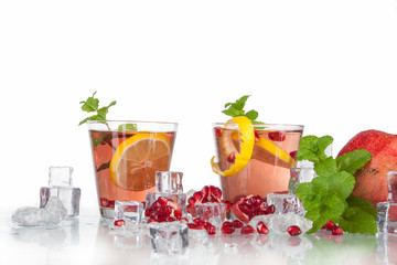 summer drink of pomegranate, lemon, mint with ice
