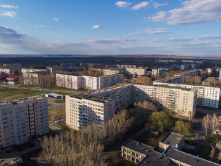 Fototapeta premium Aerial view of a Zarinsk town in summer landscape, Altai, Siberia, Russia,