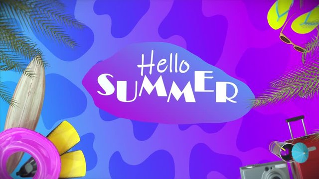 Hello Summer 3d render animation Gradient blue-purple