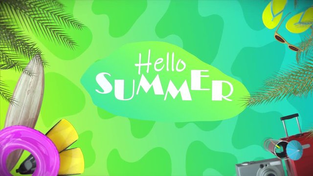 Hello Summer 3d render animation Gradient green-blue
