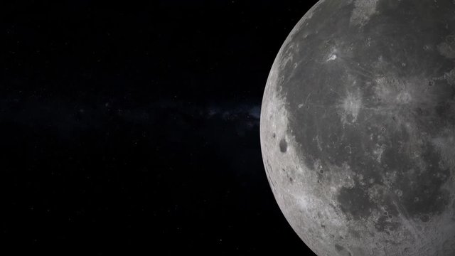 Mission to mars space travel animation, rotating moon close up reveals mars planet far in background. Contains public domain image by Nasa