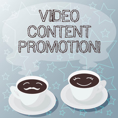 Handwriting text writing Video Content Promotion. Concept meaning video with the intent to promote the products Sets of Cup Saucer for His and Hers Coffee Face icon with Blank Steam