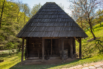 Trsic, Serbia - April 21, 2019: Part of the household where Vuk Stefanovic Karadzic was born. He was a Serbian philologist and linguist who was the major reformer of the Serbian language.