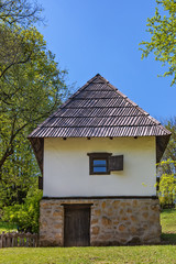 Fototapeta na wymiar Trsic, Serbia - April 21, 2019: Birth house of Vuk Stefanovic Karadzic in Trsic, Serbia. He was a Serbian philologist and linguist who was the major reformer of the Serbian language.