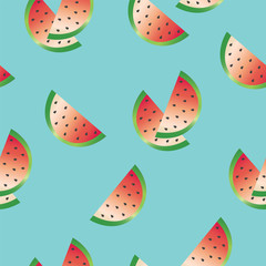 seamless pattern with watermelon vector - blue background - summer theme