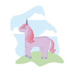 cute unicorn animal in landscape