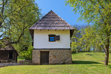 Trsic, Serbia - April 21, 2019: Birth house of Vuk Stefanovic Karadzic in Trsic, Serbia. He was a Serbian philologist and linguist who was the major reformer of the Serbian language.