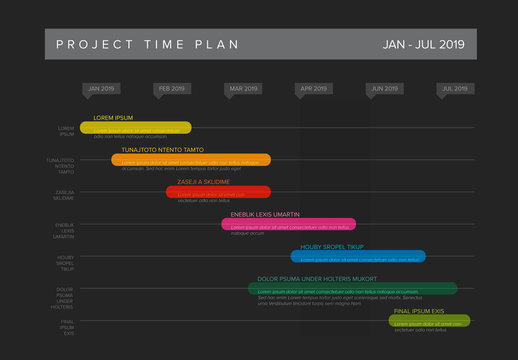 Dark Project Plan Timeline Layout with Colorful Bars