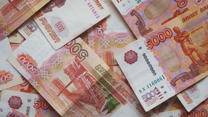 The Russian five-thousandth banknotes closeup shot