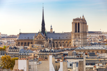 Fototapeta na wymiar Paris. Scenic aerial view of Notre Dame Cathedral.