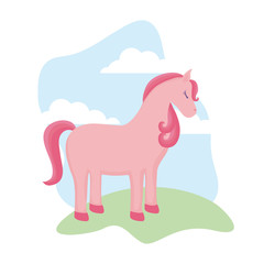 cute unicorn animal in landscape