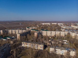 Fototapeta premium Aerial view of a Zarinsk town in summer landscape, Altai, Siberia, Russia,