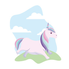 cute unicorn animal in landscape