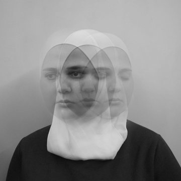 Double exposure  face of woman