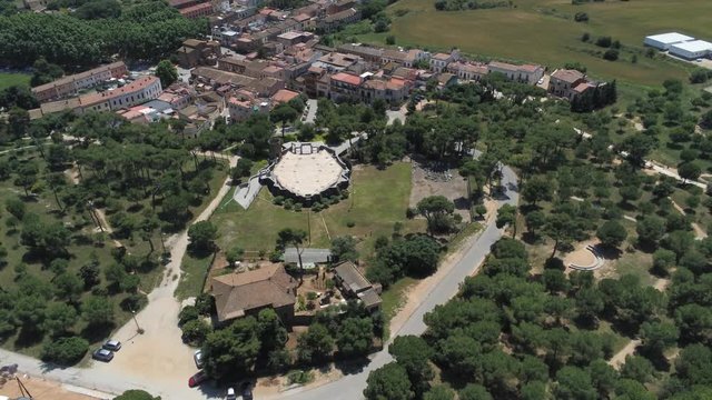 Barcelona. Aerial view in Colonia Guell and Cripta Gaudi. Santa Coloma de Cervello.Spain. 4k Drone Video