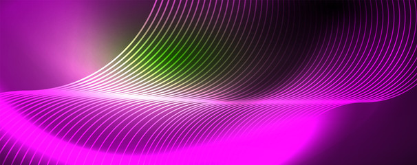 Fototapeta premium Shiny neon lines template - northern lights glowing blur lines. Futuristic style glow neon 80s disco club or night party techno template