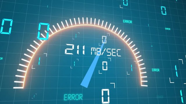 The movement of the arrow on the Internet speed test. Online analytics. Cable internet speed indicator. Mobile high speed internet