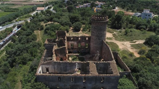 Barcelona. Aerial view in Colonia Guell and Cripta Gaudi. Santa Coloma de Cervello.Spain. 4k Drone Video