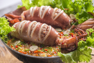 Spicy squid soup, delicious Thai food