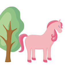 cute unicorn animal with tree plant