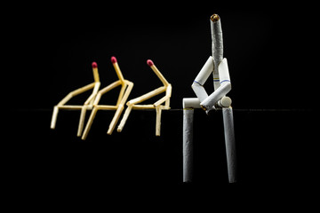 Concept of bad company. We are friends, a toxic friendship. Image of a character made of cigarette,...