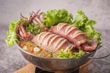 Spicy squid soup, delicious Thai food