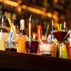 a lot of drinks on bar square