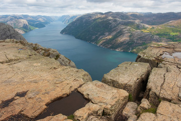 Nature, the landscape of Norway, a shigh rock plateau above   lysefjord 