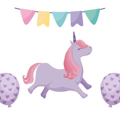 cute unicorn animal with garlands hanging