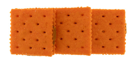 Cheese flavored peanut butter sandwich crackers on a white background
