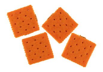 Cheese flavored peanut butter sandwich crackers on a white background
