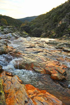 Waterfall of La Batanera or "Chorrera de los Batanes" near Fuencaliente village in Natural Park Valley of Alcudia and Sierra Madrona , province of Ciudad Real, Castilla la Mancha, Spain
