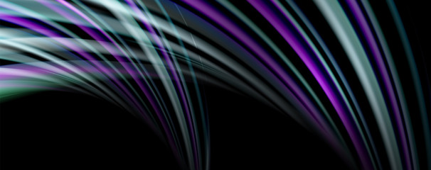 Fluid color rainbow style wave abstract background, techno modern design on black