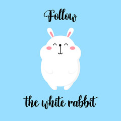 Fototapeta na wymiar Cute cartoon card with rabbit. Vector illustration. Bunny funny print