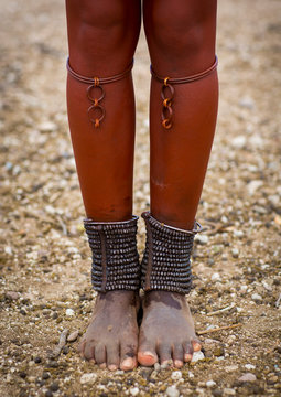 Himba Woman With Beaded Anklets To Protect Their Legs From Venomous Animal Bites, Epupa, Namibia