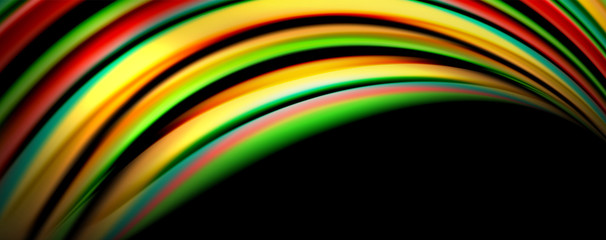 Fluid color rainbow style wave abstract background, techno modern design on black