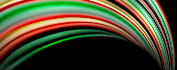 Fluid color swirls on black. Modern background with trendy design