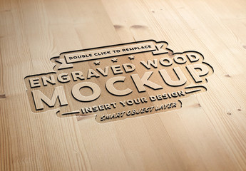 Engraved Wood Text Effect Mockup