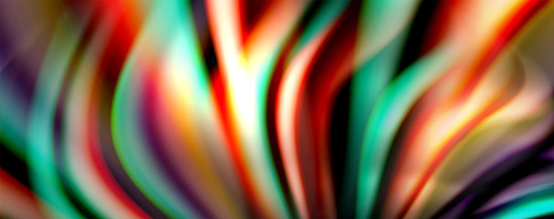 Fluid color rainbow style wave abstract background, techno modern design on black