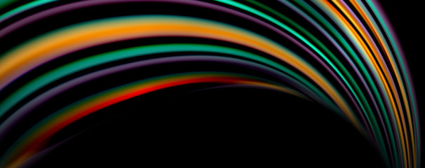 Fluid color swirls on black. Modern background with trendy design