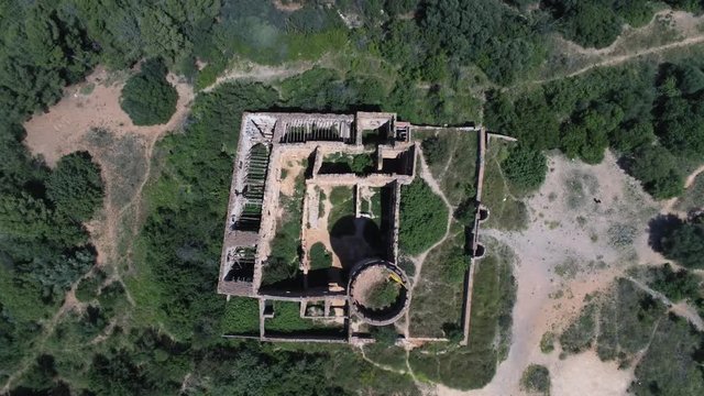 Barcelona. Aerial view in Colonia Guell and Cripta Gaudi. Santa Coloma de Cervello.Spain. 4k Drone Video