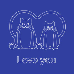 Greeting card of two cats with heart shaped tails