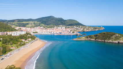 aerial view of basque fishing town and its coastline