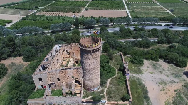Barcelona. Aerial view in Colonia Guell and Cripta Gaudi. Santa Coloma de Cervello.Spain. 4k Drone Video