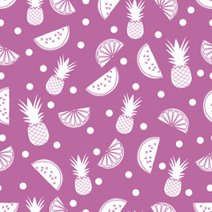 Seamless pattern with pineapple orange, watermelon
