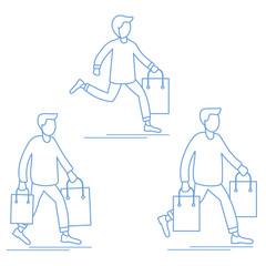 Shopping men carry gift bags. Sale. Special Offer.