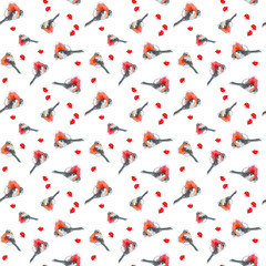 Birds bullfinches on a white background.